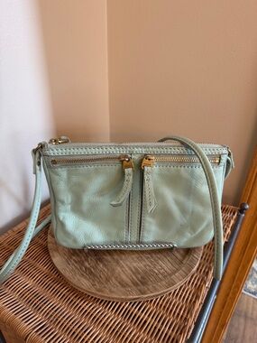 Fossil Seafoam Leather Crossbody Bag with Gold Hardware